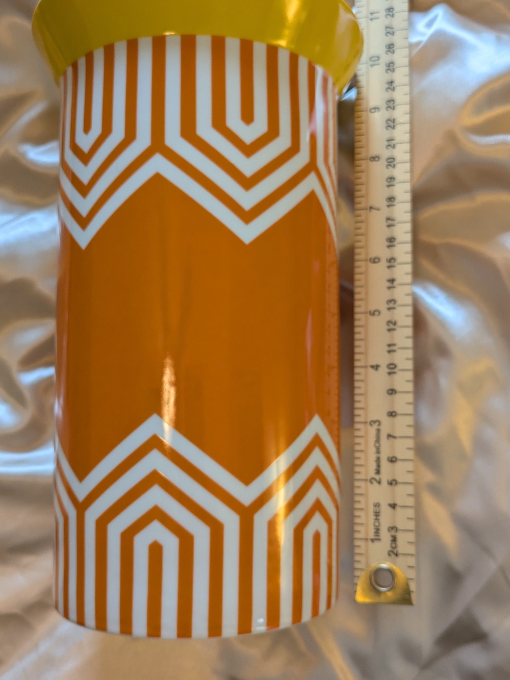 Jonathan Adler Orange, White & Yellow Geometric Ceramic canister with lid